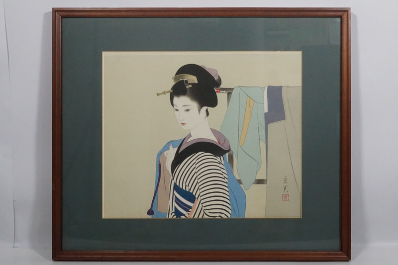 C405◇日本画家【志村立美】 木版画 「はおり(羽織)/日本の女より