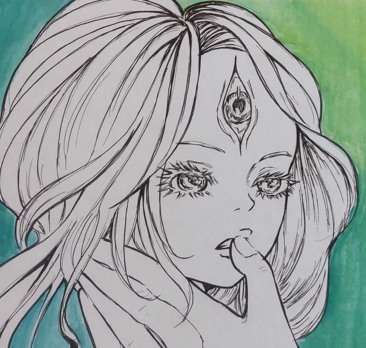 手描きイラスト オリジナル 中色紙 ペン画 アクリルガッシュ 少女 唇に指 手描きイラスト 売買されたオークション情報 Yahooの商品情報をアーカイブ公開 オークファン Aucfan Com