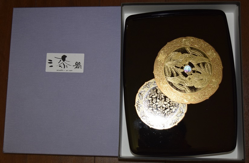 □会津塗□会津塗漆器 鳳凰蒔絵 胴張型文庫 黒 木製 文庫箱 小物入れ