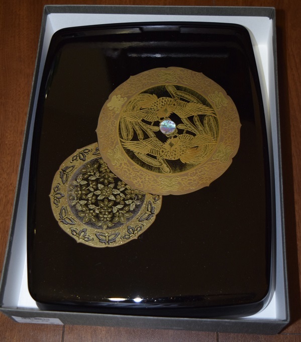 □会津塗□会津塗漆器 鳳凰蒔絵 胴張型文庫 黒 木製 文庫箱 小物入れ