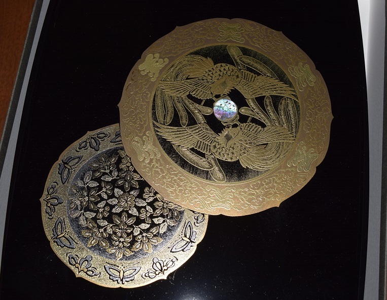 会津塗り 鳳凰蒔絵 胴張型 葉書入れ □会津塗□会津塗漆器 鳳凰蒔絵 胴張型文庫 黒 木製 文庫箱 小物入れ