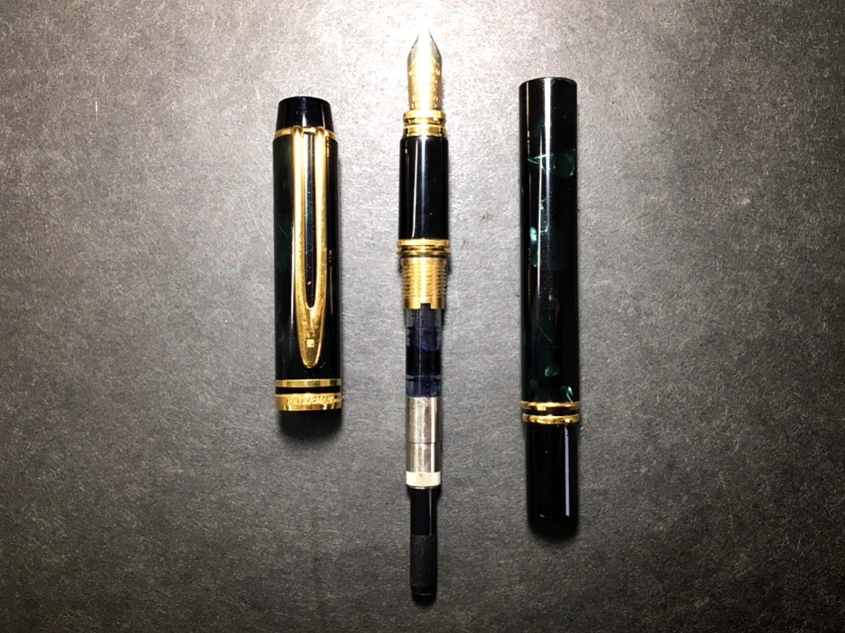 ウォーターマン WATERMAN 万年筆 IDEAL ペン先18K 750 黒/緑マーブル