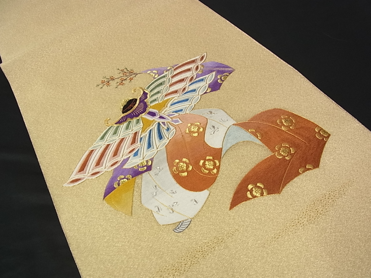 着物屋こころ□西陣 いづくら謹製 太鼓柄袋帯 総刺繍 草花文 金銀糸