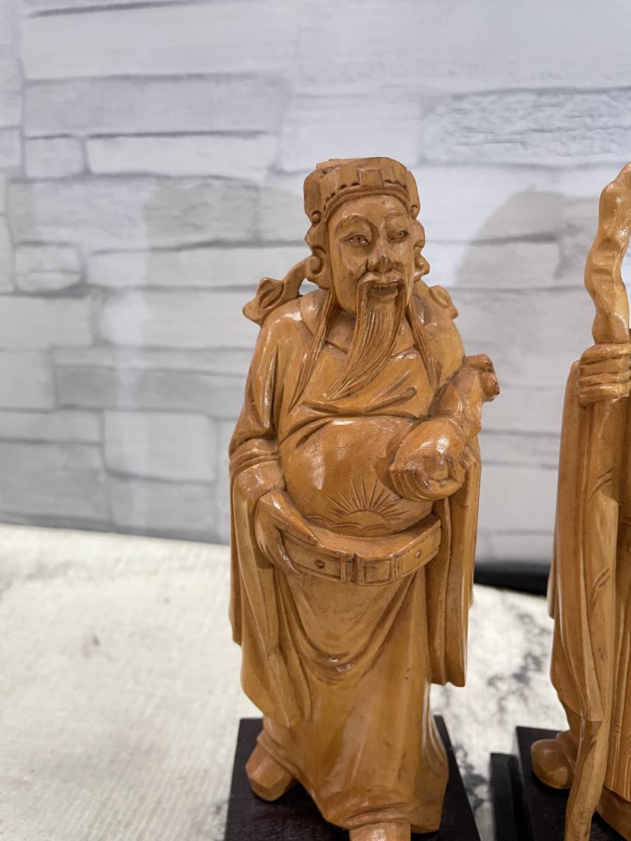 中古 中国 木彫 仙人 置物 中国美術 工芸品 3体 インテリア ホビー