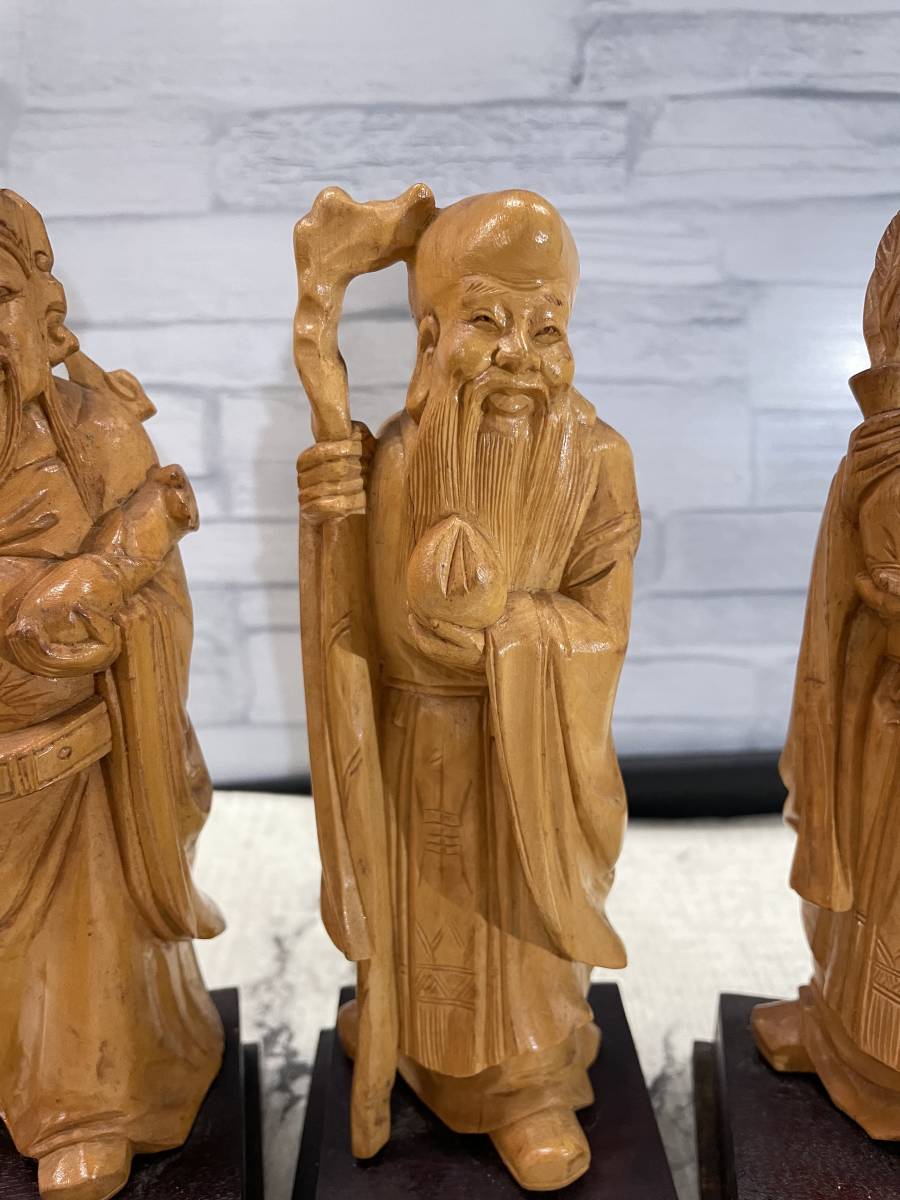 中古 中国 木彫 仙人 置物 中国美術 工芸品 3体 インテリア ホビー