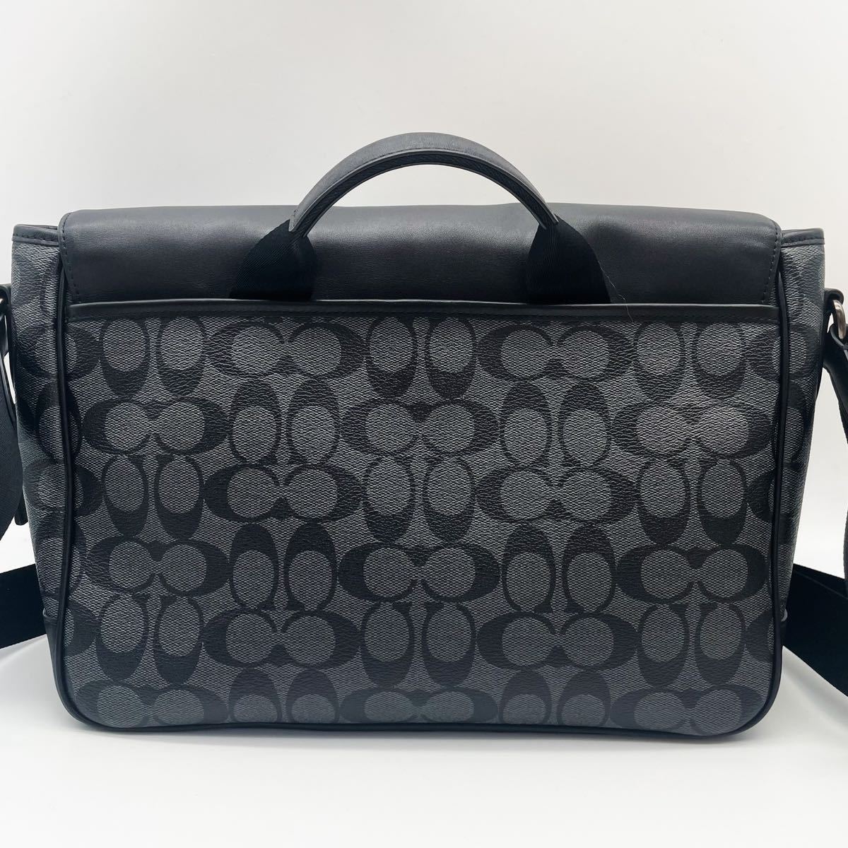 COACH ショルダーバッグ シグネチャー メッセンジャー ブラック 黒 PVC
