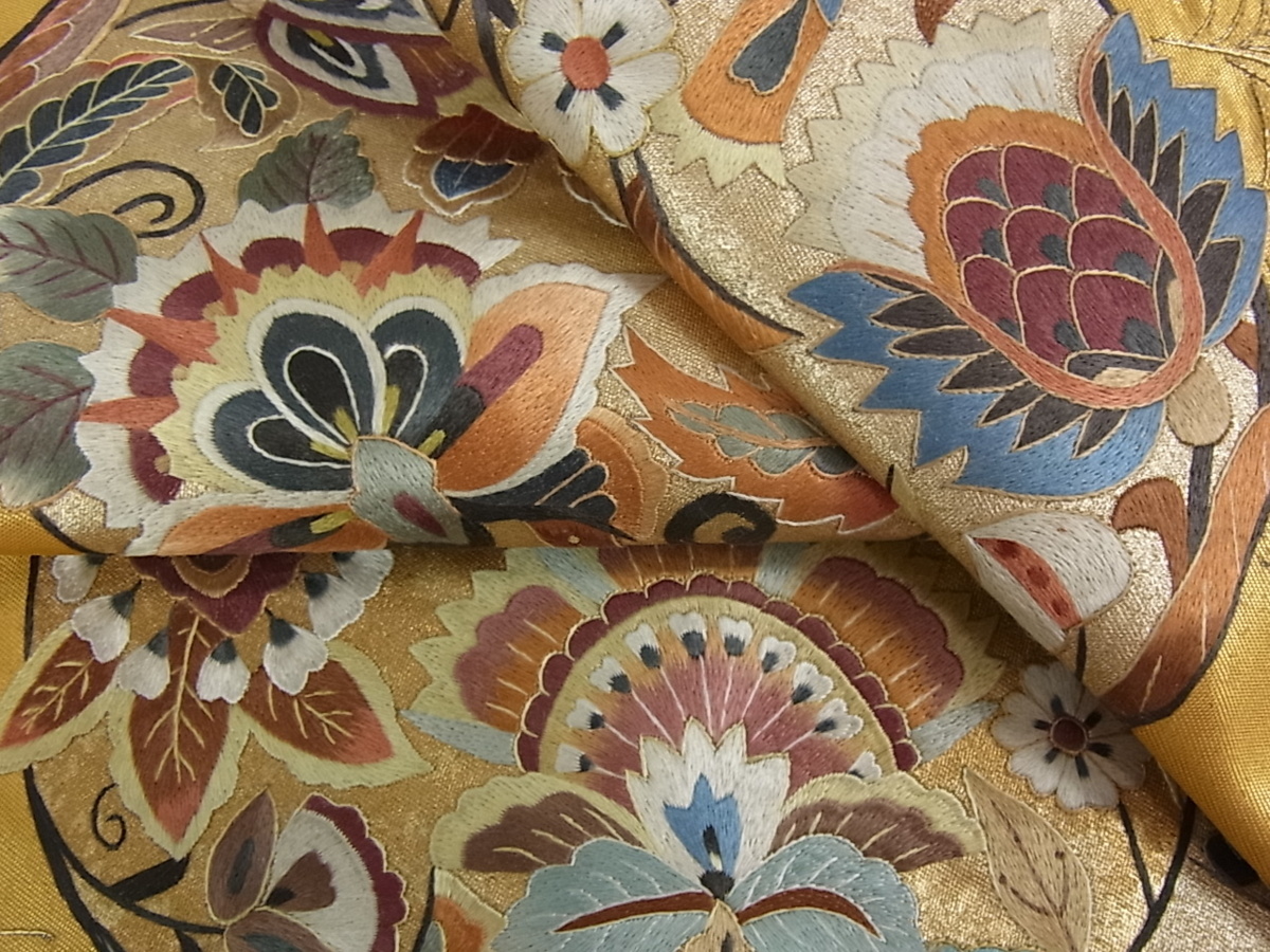 送料無料，人気 花美人着物 中国三大刺繍 蘇州刺繍 総刺繍 太鼓柄袋帯 更紗花文 本金箔 逸品 eee2419(仕立て上がり)｜売買されたオークション情報、yahooの商品情報をアーカイブ公開 - オークファン 仕立て上がり