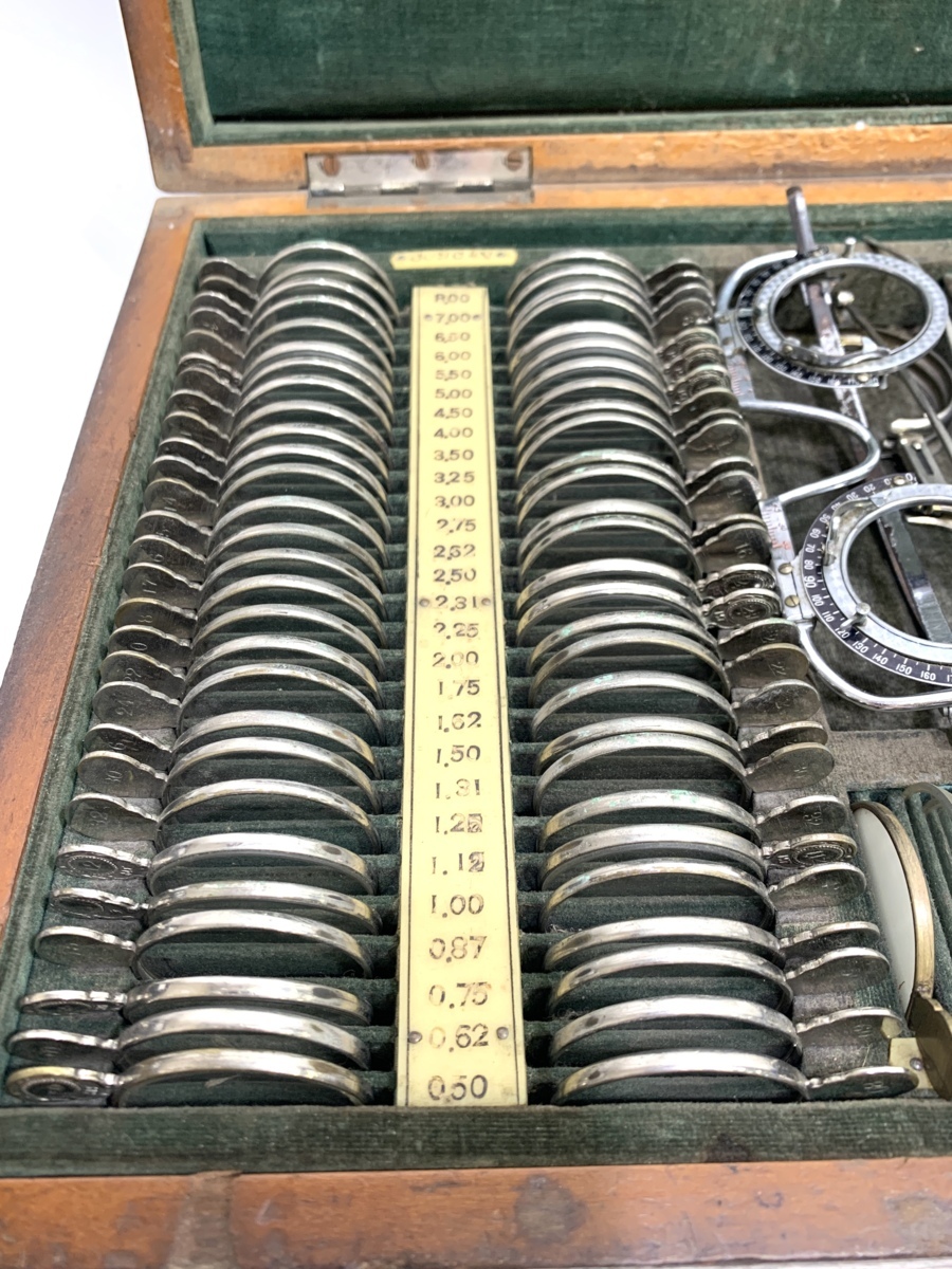 アンティーク 視力検査用 眼鏡 レンズ セット 木箱入 昭和レトロ