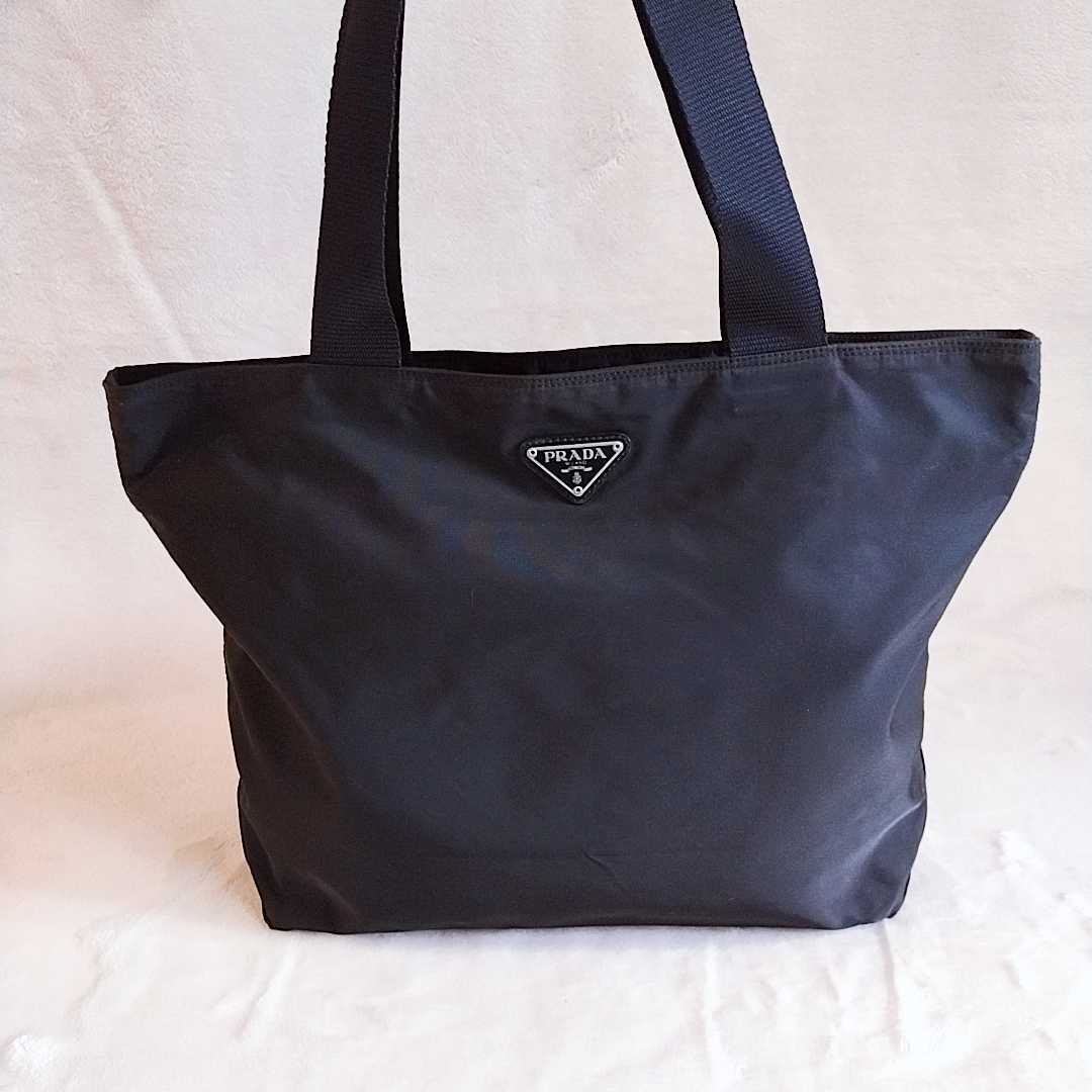1円【良品】PRADA プラダ 定番トートバッグ ナイロン 黒 三角ロゴ トートバッグ プラダ PRADA テスートナイロンハンドバッグ トライアングルロゴ FG2653