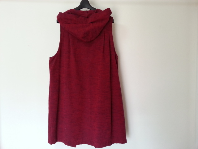 かすりの里 久留米絣 赤黒織 フード付 ロングベスト チュニック 坂田 