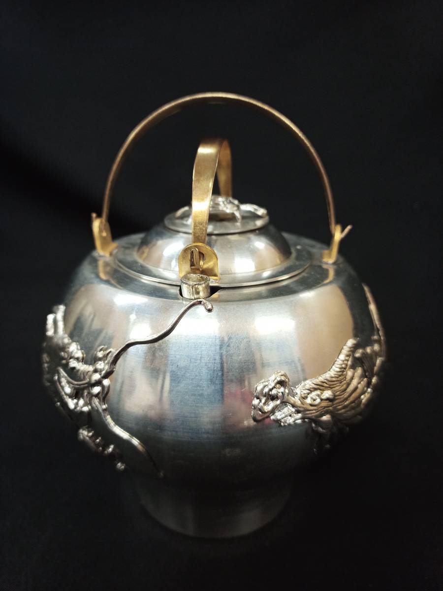 ◎酒燗器◎本錫製 亀摘蓋 龍鳳凰文様 ちろり 酒器 現品限り◇格安スタート