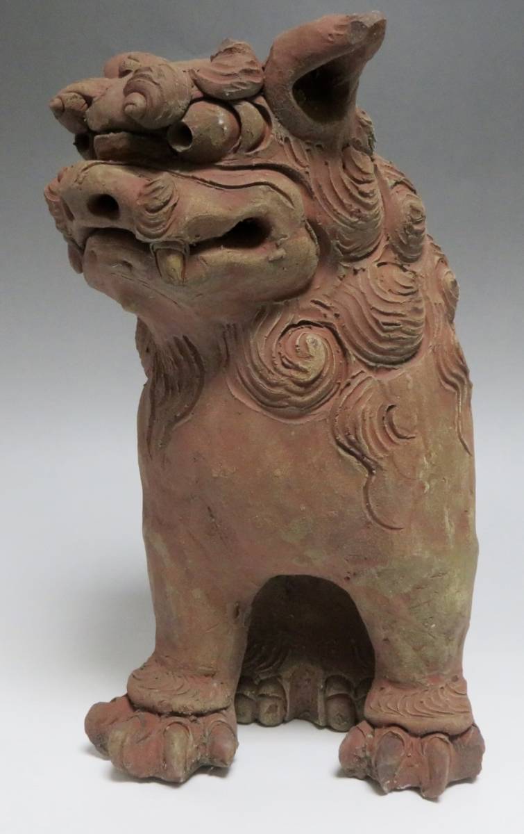 旧家蔵出し 古琉球焼 素焼き シーサー 狛犬 獅子 置物 オブジェ 飾物 