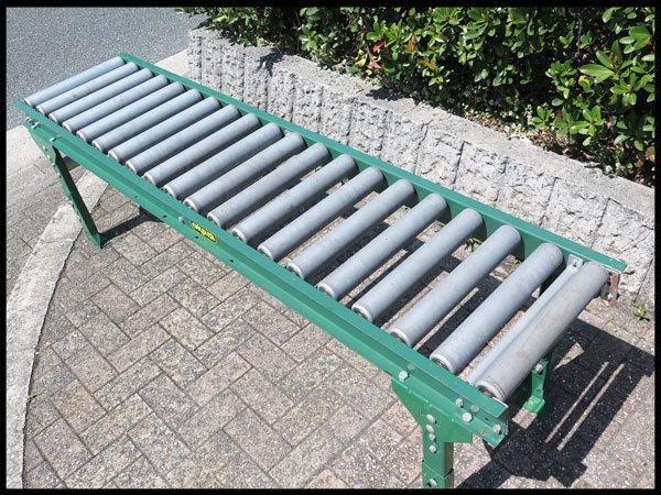 ○E) okura/オークラ輸送機 約1990mm ローラーコンベア 脚付き  