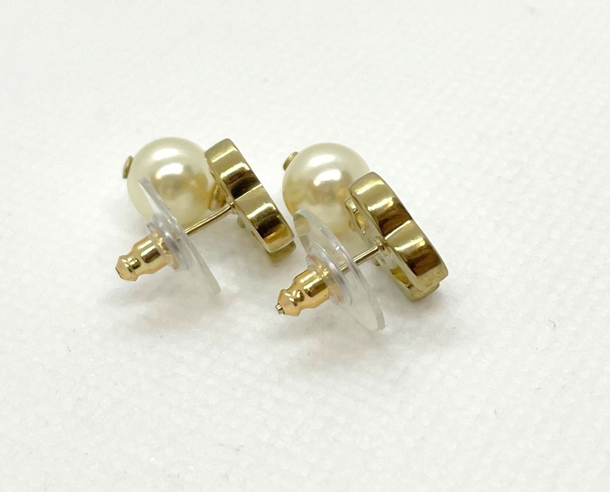 CHANEL シャネル ココマーク ピアス パール × メッキ ゴールド 色系 