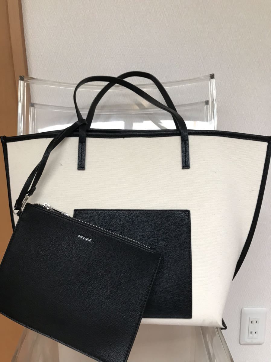 Niko And 黒 白 キャンバス 合皮トートバッグ ポーチ付き 同様 大容量 軽量 キャンバス 帆布 売買されたオークション情報 Yahooの商品情報をアーカイブ公開 オークファン Aucfan Com