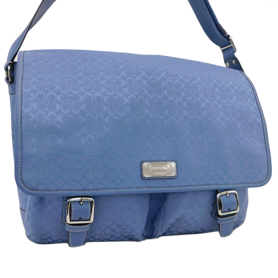 1円 ■ 新品同様 コーチ ショルダーバッグ ミニシグネチャー F70293 ブルー系 女性向け 通勤 通学 買い物 COACH ■ Beos