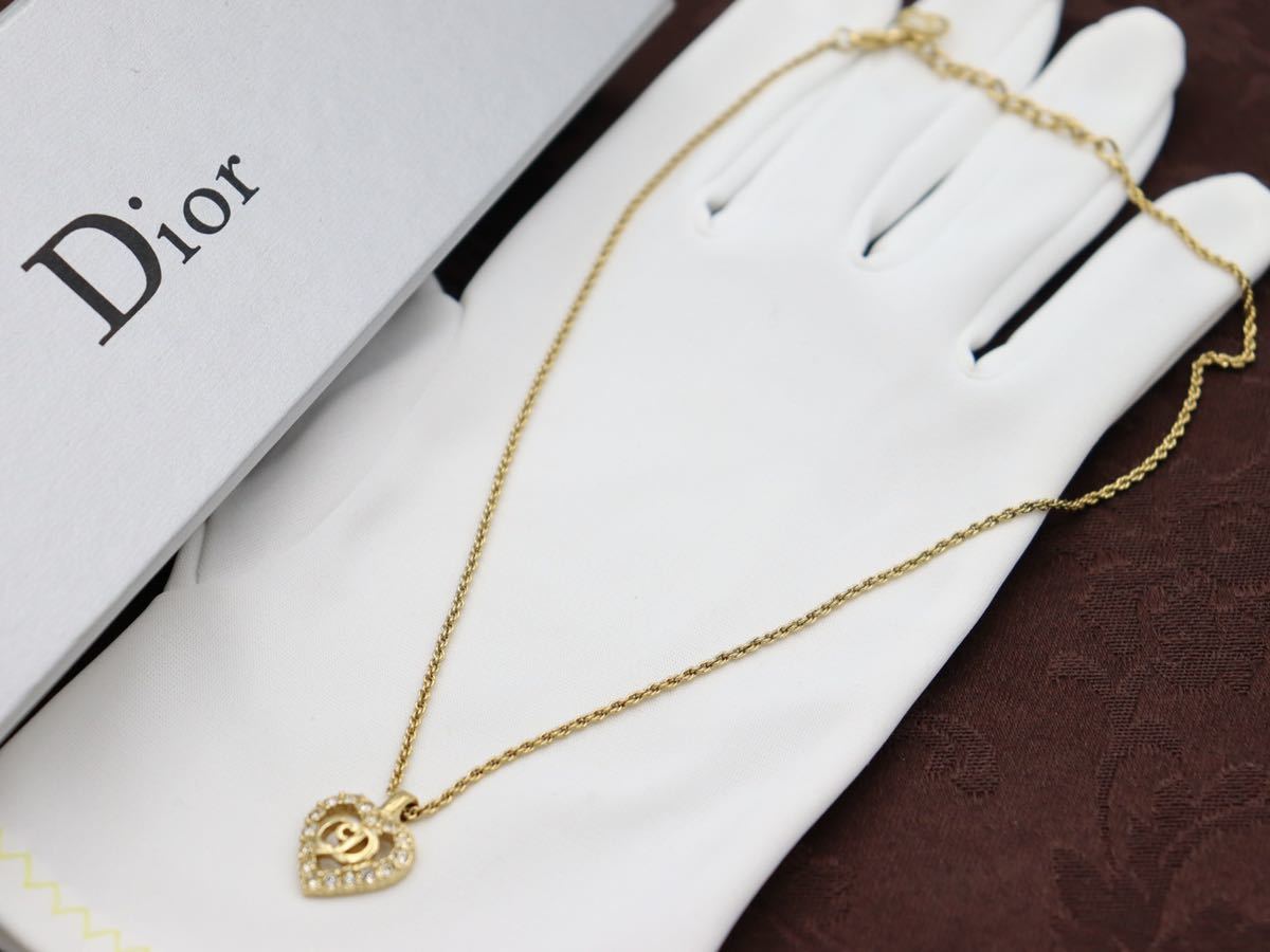 美品】Christian Dior ネックレス ハート ストーン ロゴ クリスチャン