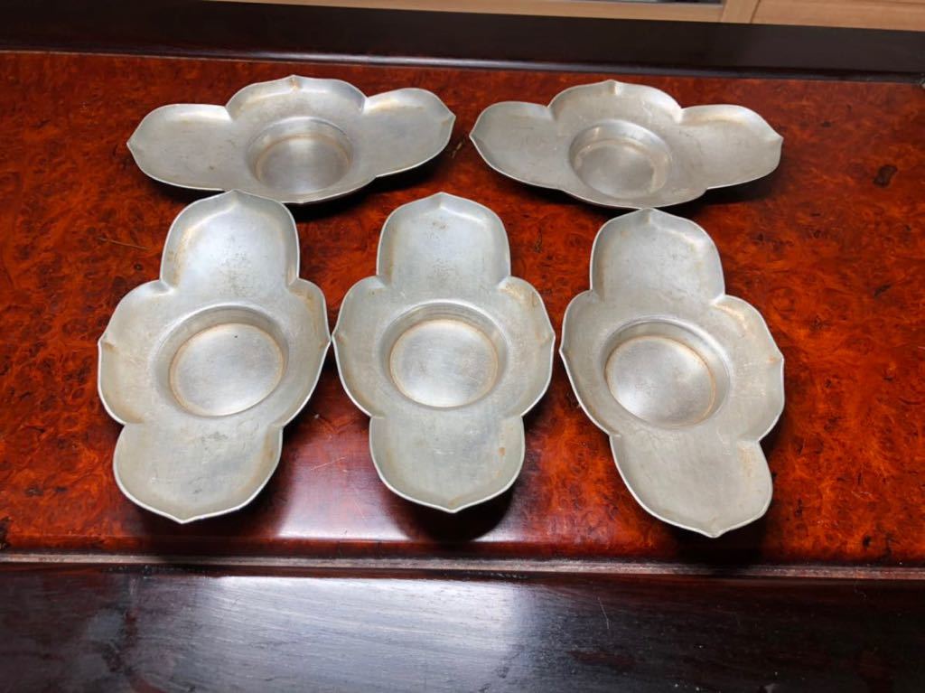 唐物 古錫 煎茶道具 雲生茂戚號造 茶道具 雲 茶壷 茶托 茶入 錫製 5客