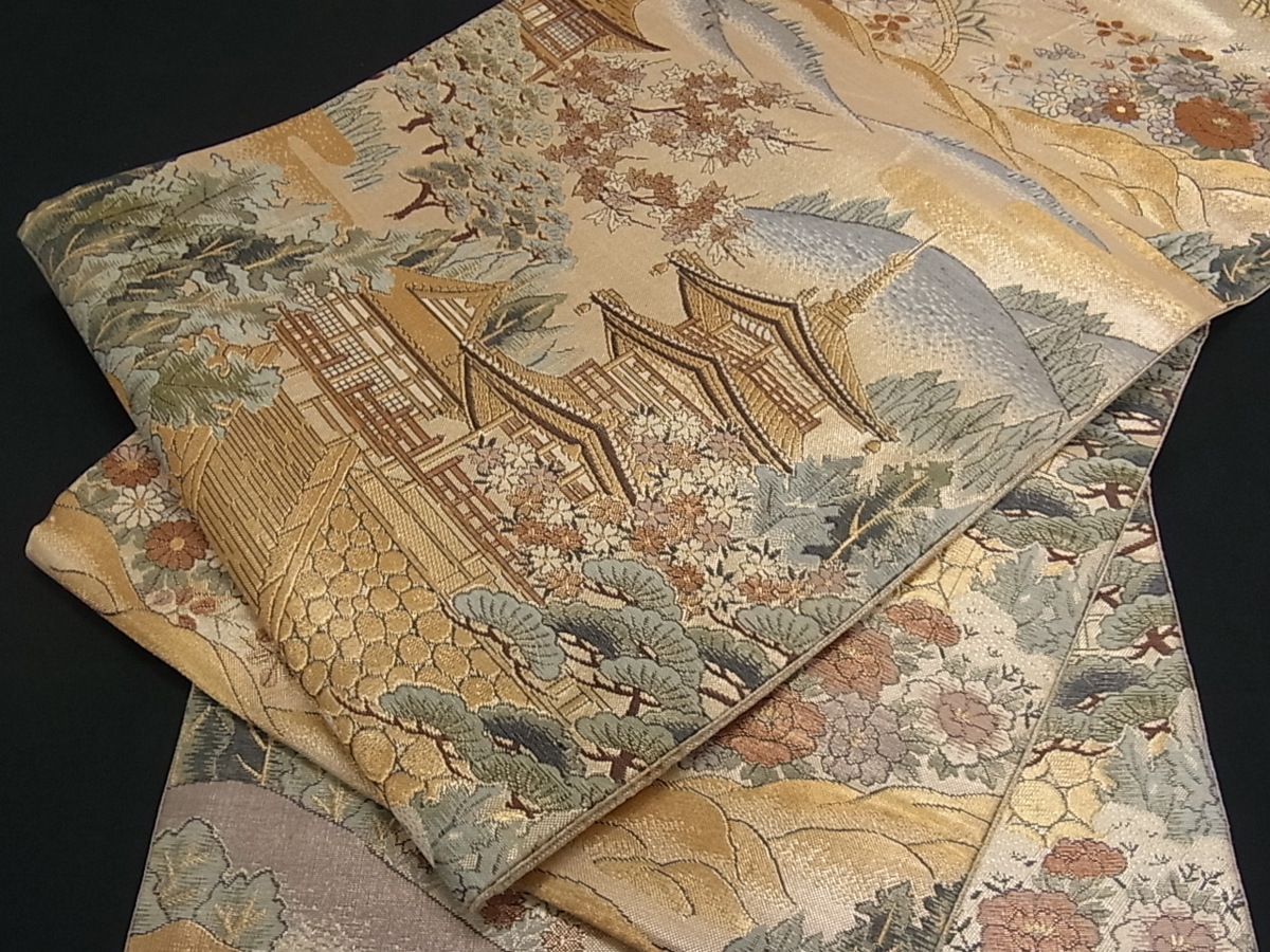 花美人着物□両面六通柄袋帯 平成錦 興福寺 金糸 逸品 by2814
