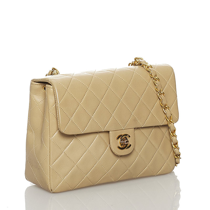 シャネル マトラッセ ヴィンテージ ココマーク ベージュ ラムスキン チェーン ショルダーバッグ レディース CHANEL 中古 シャネル マトラッセ CHANEL 25cm ラウンド 1円〜売り切り☆CHANEL