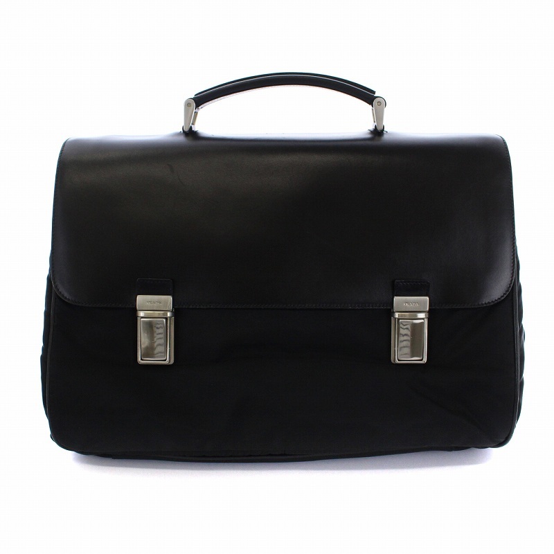 【美品】 PRADA プラダ ブリーフケース ビジネスバッグ ブラック　レザー プラダ PRADA ブリーフケース ビジネスバッグ レザー ナイロン 黒