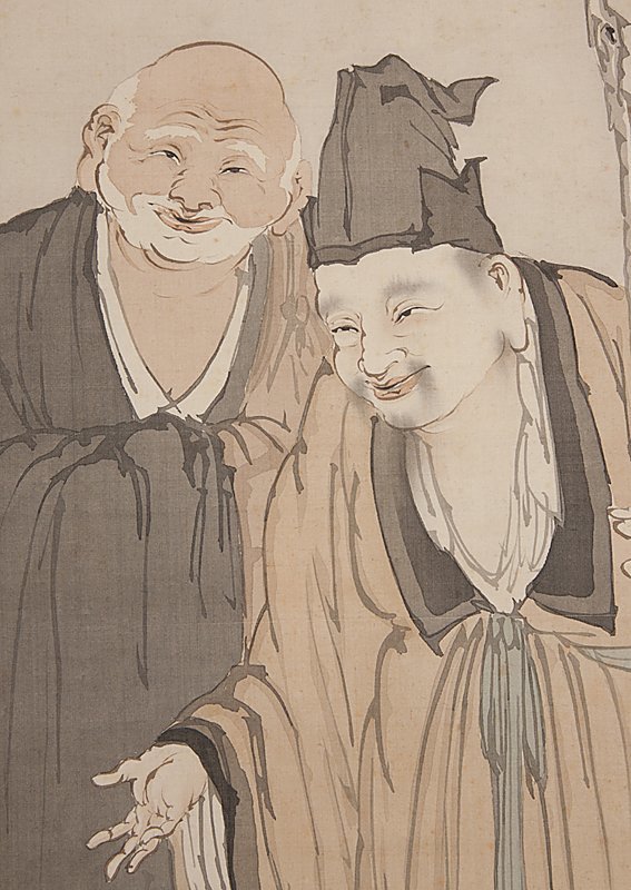 日本画家 尾竹竹坡『虎渓三笑図』掛け軸 尺8 絹本 直筆保証 【公式通販】