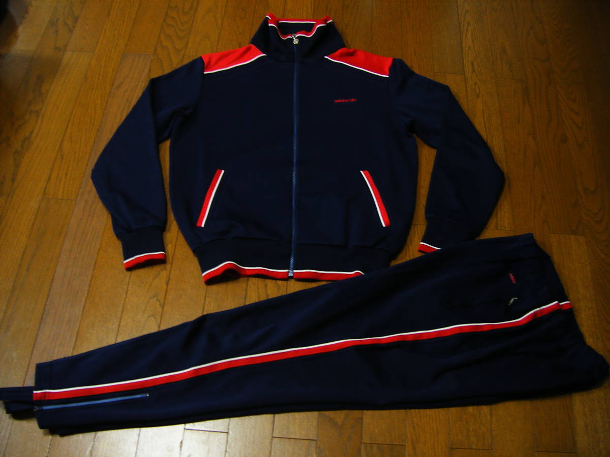 美品 西ドイツ ジャージ上下 足掛け付 O 紺×赤 デサント製 