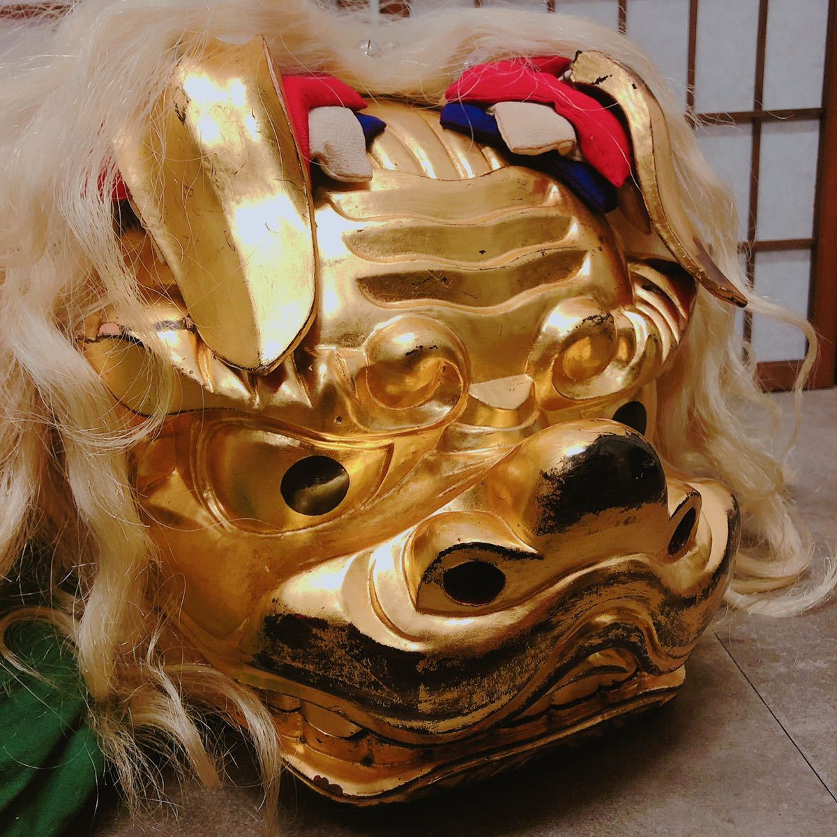 貴重◇神田 獅子舞 獅子頭 金箔 木彫 時代 骨董 古道具 お祭り 縁起 