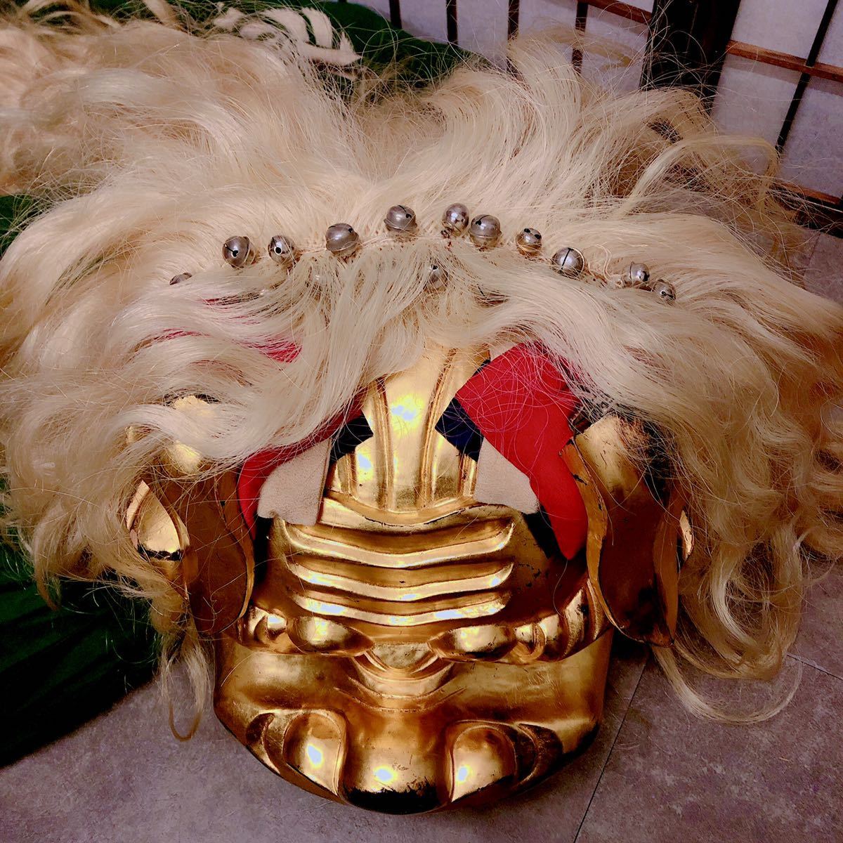 貴重◇神田 獅子舞 獅子頭 金箔 木彫 時代 骨董 古道具 お祭り 縁起