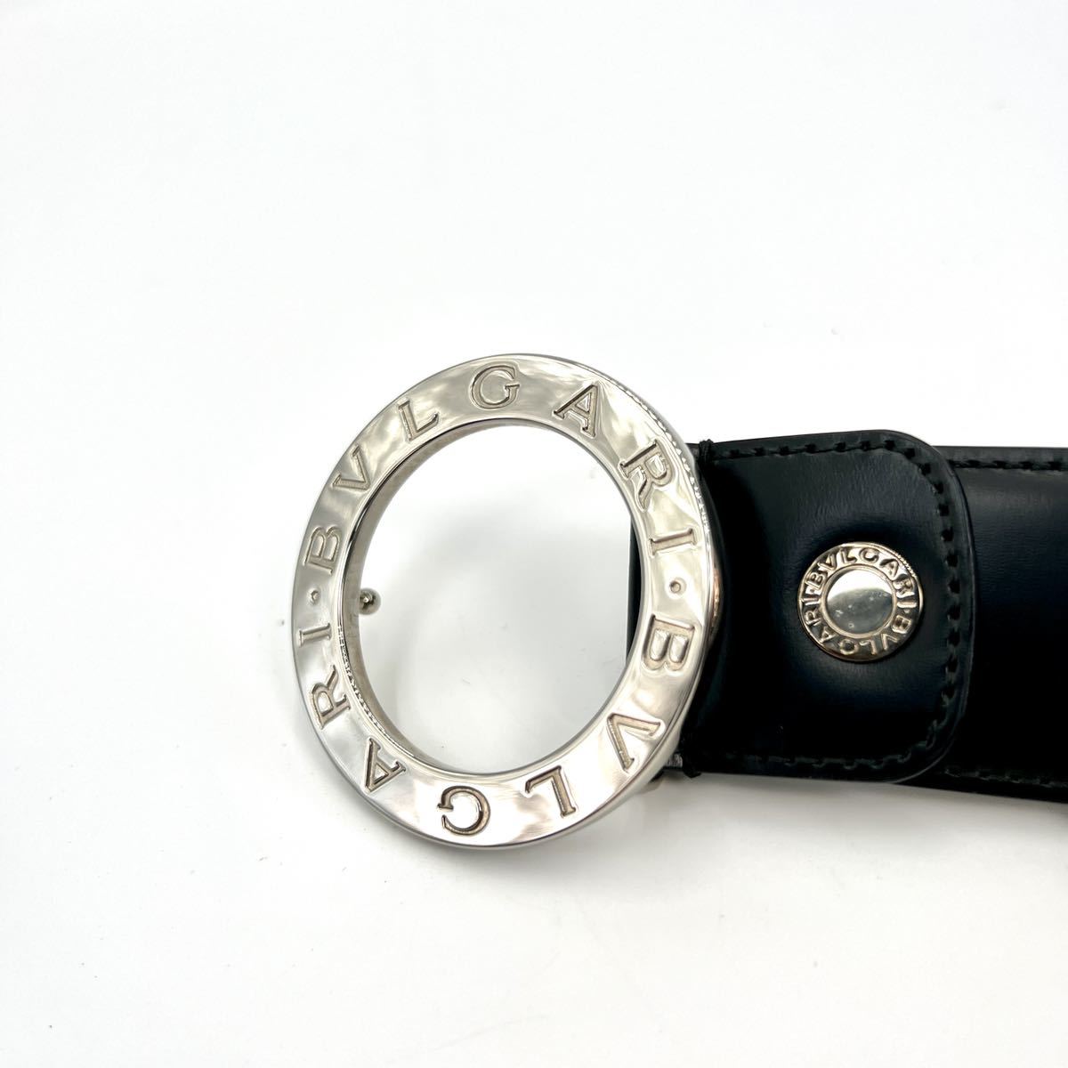 1円〜【紳士の相棒】 BVLGARI ブルガリ ベルト 太 サークルロゴ シルバー金具 黒 ブラック レザー 刻印 110 44 1スタ BVLGARI ブルガリ ベルト ブルガリ（ベルト サイズ：110⁄44 アショーマ