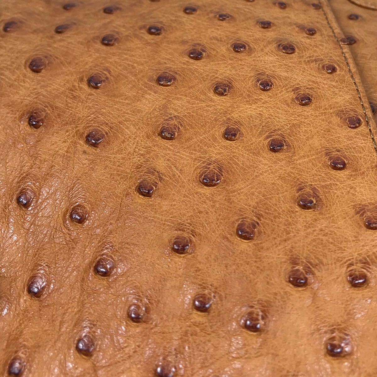 1684　オーストリッチ　ハンドバッグ　genuine ostrich　ダチョウ　駝鳥　エキゾチック　1円スタート キャメル オーストリッチ ハンドバッグ ostrich 美品 新品 本