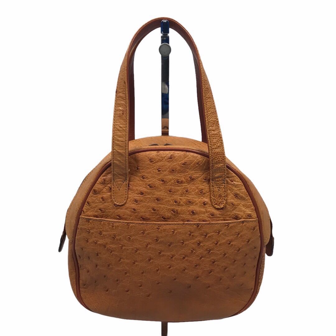 1684　オーストリッチ　ハンドバッグ　genuine ostrich　ダチョウ　駝鳥　エキゾチック　1円スタート キャメル オーストリッチ ハンドバッグ ostrich 美品 新品 本