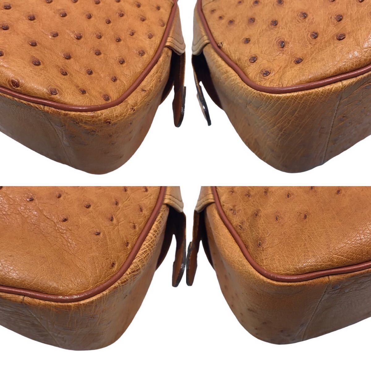 1684　オーストリッチ　ハンドバッグ　genuine ostrich　ダチョウ　駝鳥　エキゾチック　1円スタート キャメル オーストリッチ ハンドバッグ ostrich 美品 新品 本