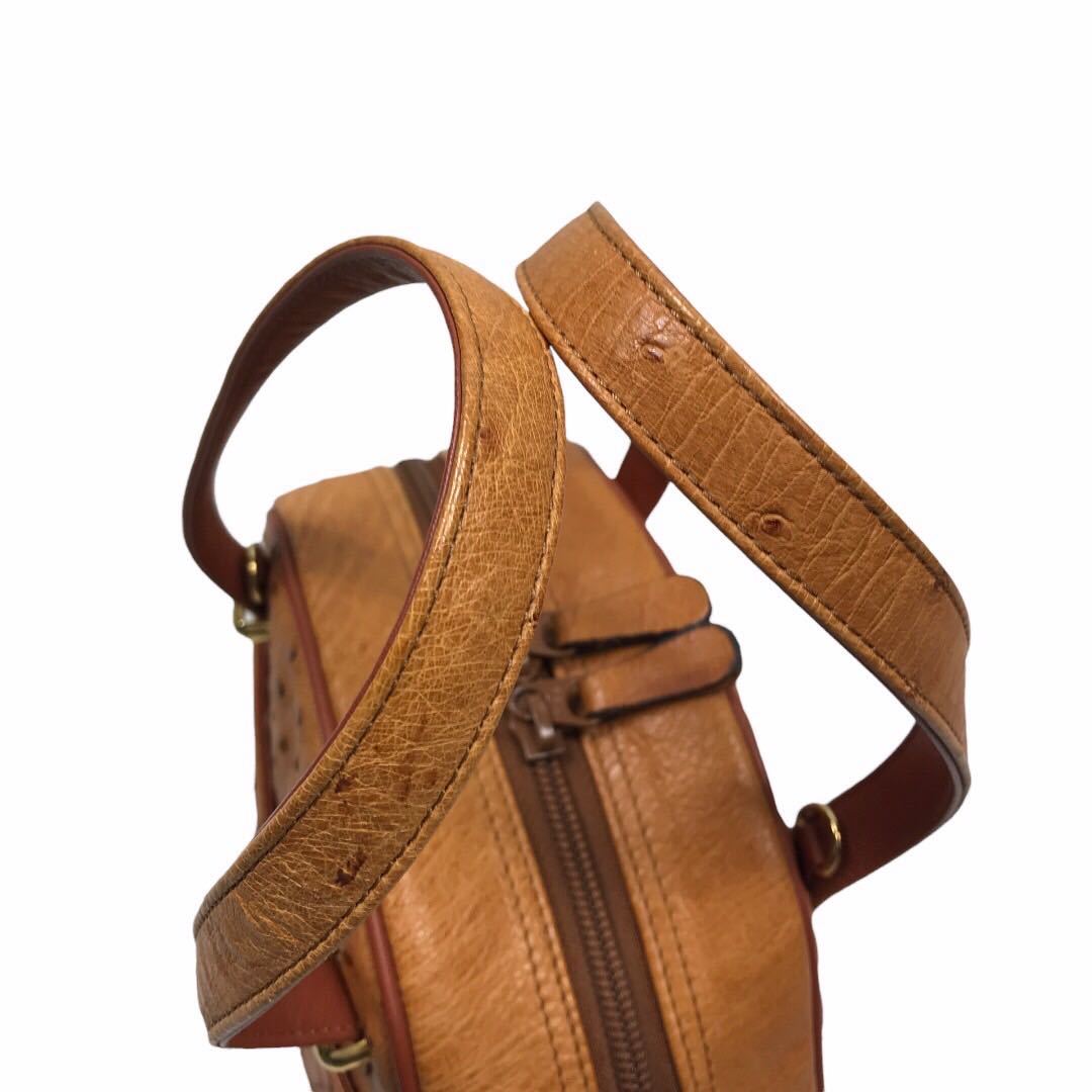 1684　オーストリッチ　ハンドバッグ　genuine ostrich　ダチョウ　駝鳥　エキゾチック　1円スタート キャメル オーストリッチ ハンドバッグ ostrich 美品 新品 本
