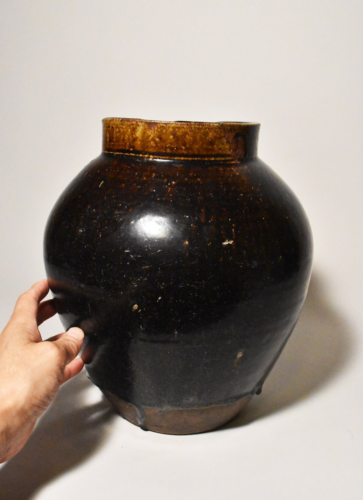 酒器□古瀬戸飴釉小碗 古鉢 酒杯 ぐい呑み 金継ぎ直し有 涙痕 時代物