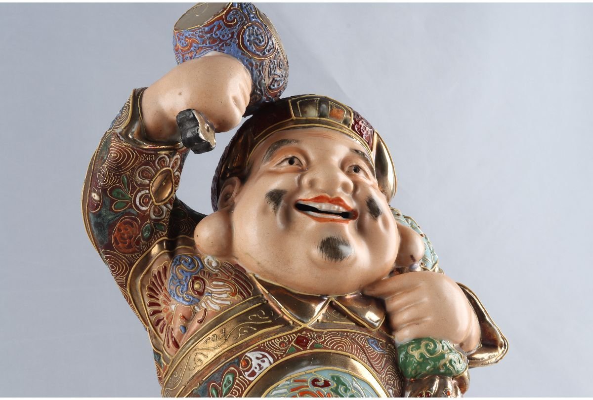 URA]九谷色絵金襴手大黒天像/H41cm/9-5-09(検)骨董/九谷焼仏教/寺院/