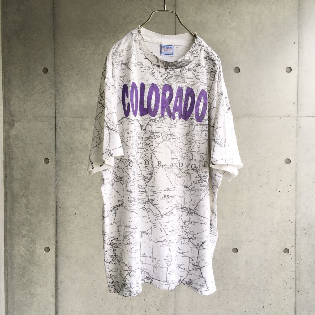 品質保証，大得価 90s コロラド マップ柄 プリントTシャツ/All Sport USA製 XL ホワイト シングルステッチ COLORADO ワールドマップ ビンテージ(柄もの)｜売買されたオークション情報、yahooの商品情報をアーカイブ公 XLサイズ以上