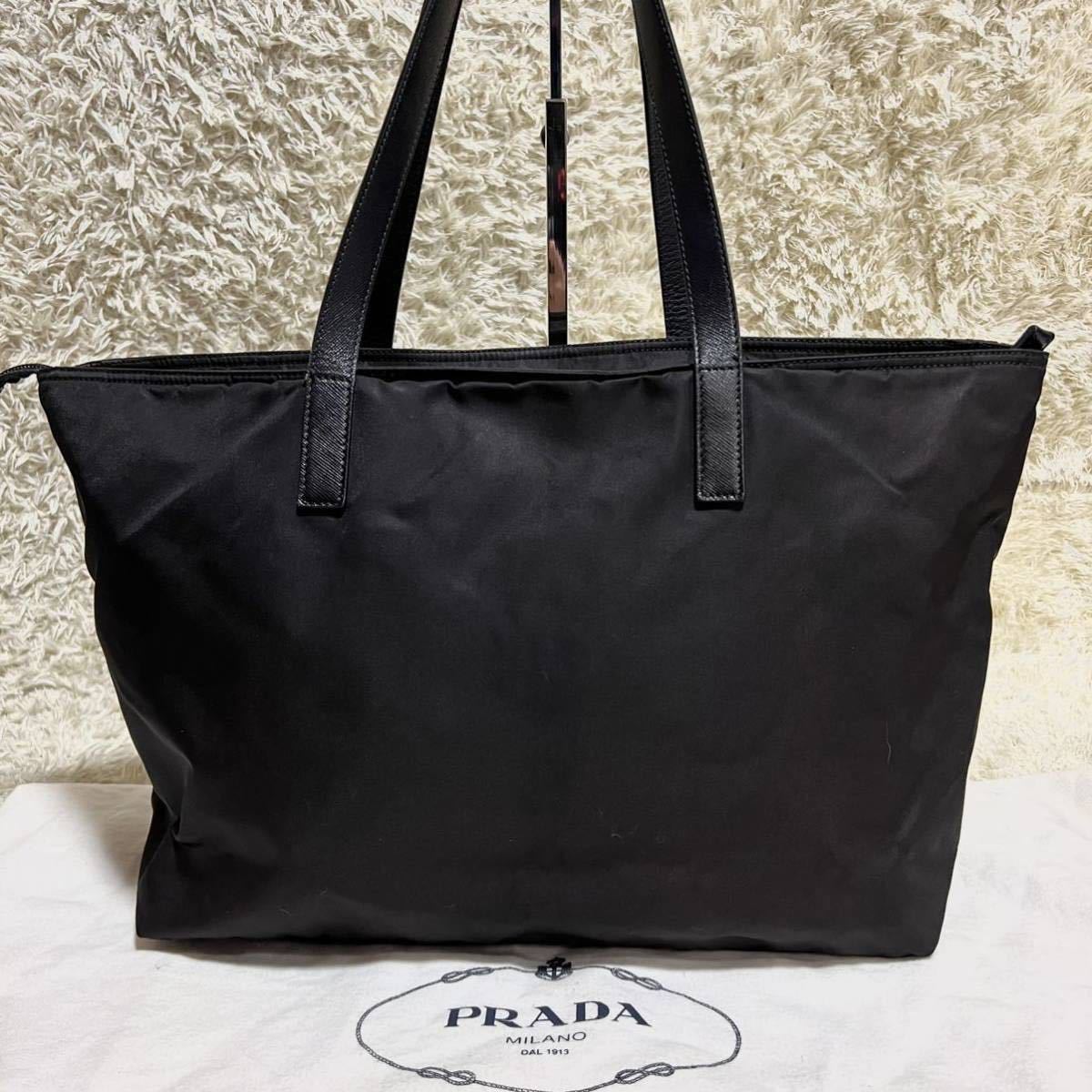 1円 美品 PRADA プラダ 三角ロゴ 大容量 トートバッグ テスート 