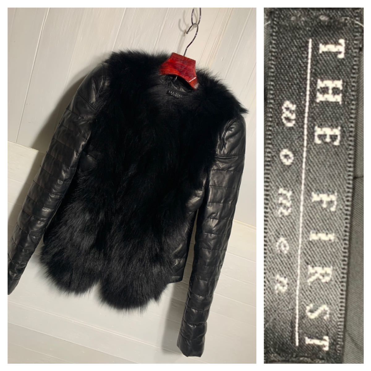 THE FIRST women ザファースト　本革　羊革×フォックスファー　熊ジャン風デザイン　レザーダウンジャケット 黒　M ブラック