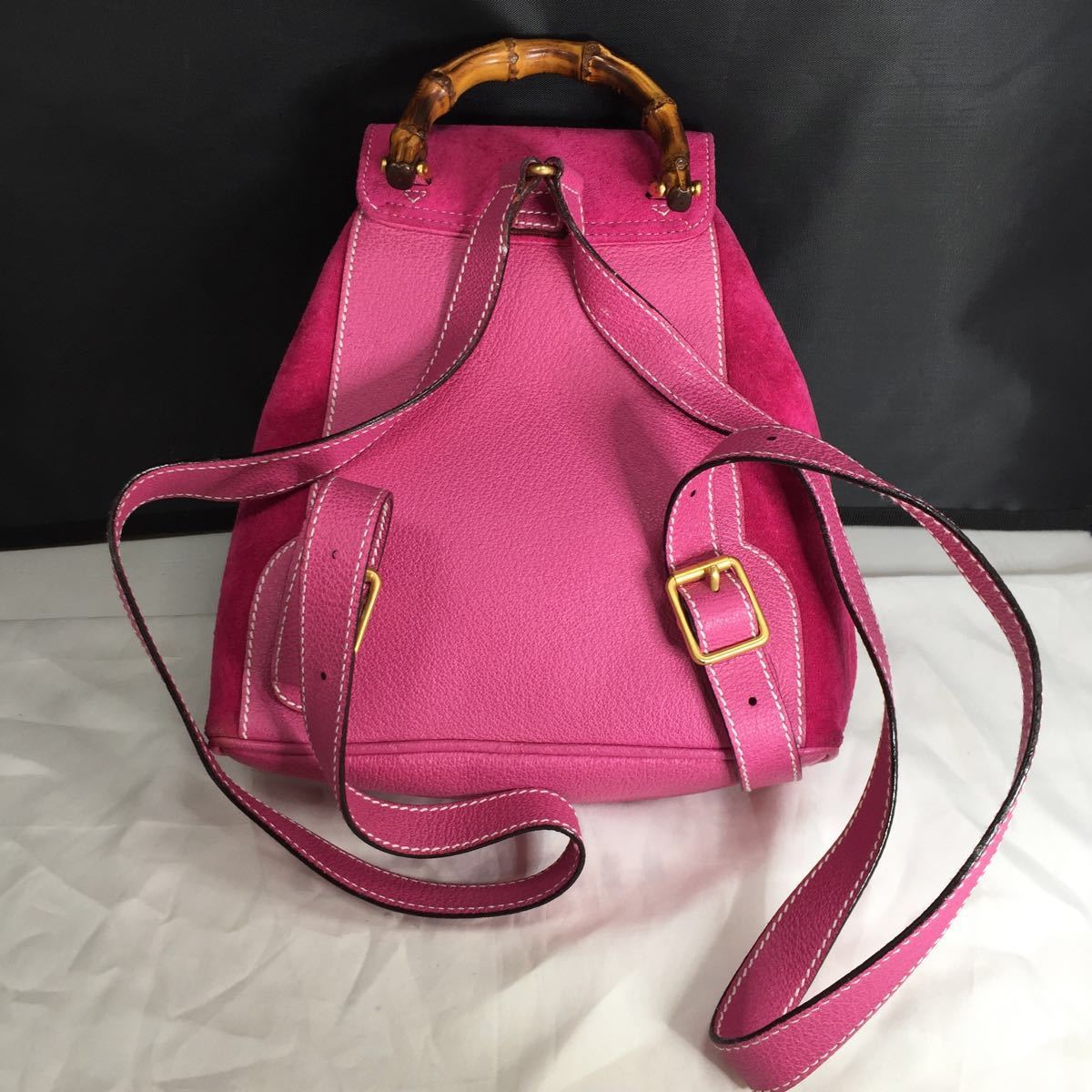 GUCCI グッチ バンブー スエード ミニリュック 黒 内側布張り グッチ 
