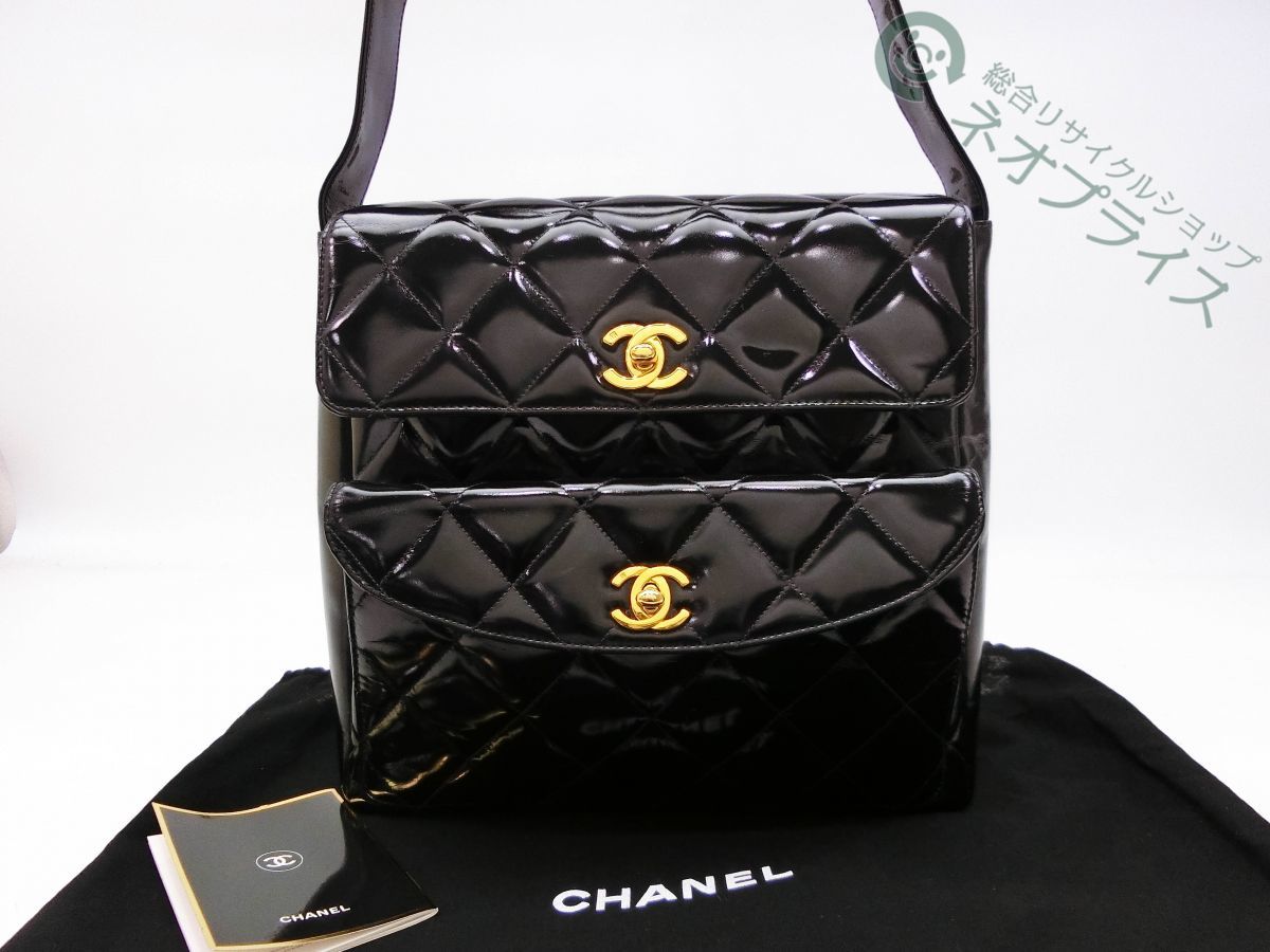 S1962 CHANEL シャネル Wココマーク ターンロック エナメルレザー 