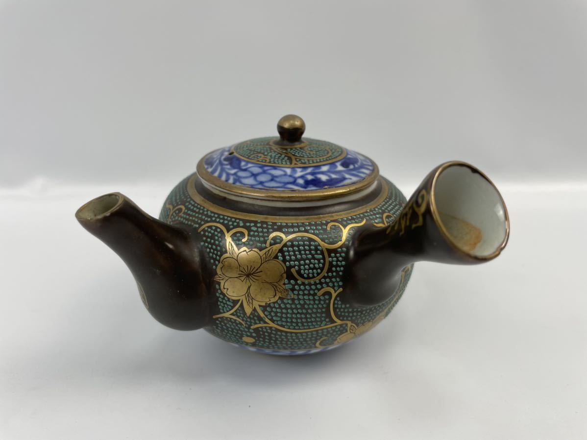 古九谷 九谷焼 茶器7点セット 5客 青粒金彩 青粒金彩 唐草紋 窓絵色絵 