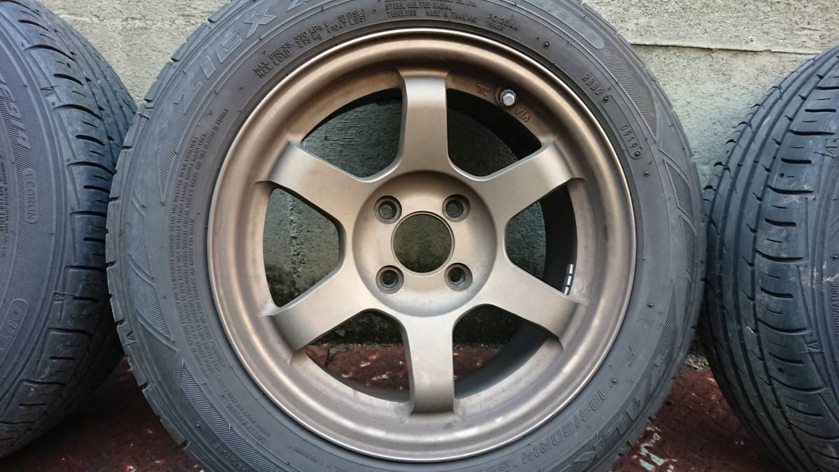 RAYS TE37 14インチ 6.5j +15 4穴 pcd100 ブロンズ タイヤ付 185/60R14 