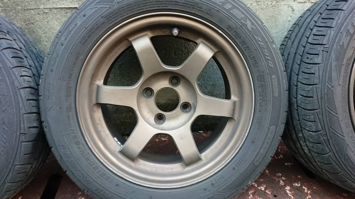 RAYS TE37 14インチ 6.5j +15 4穴 pcd100 ブロンズ タイヤ付 185/60R14 