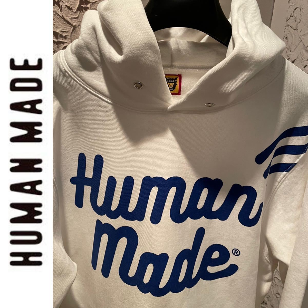 ☆ヒューマンメイド【 極美品】 Lサイズ白 blue PIZZA HOODIE ロゴ 