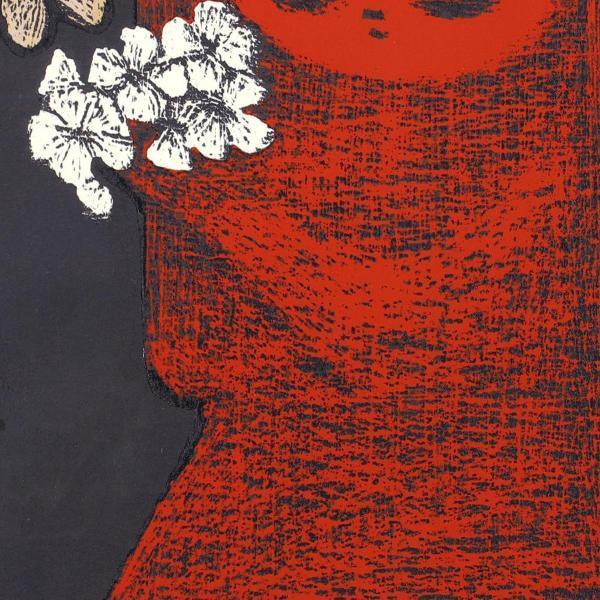 真作】【WISH】河野薫「花と蝶を持つ少女」木版画 〇国画会会員 国画会 