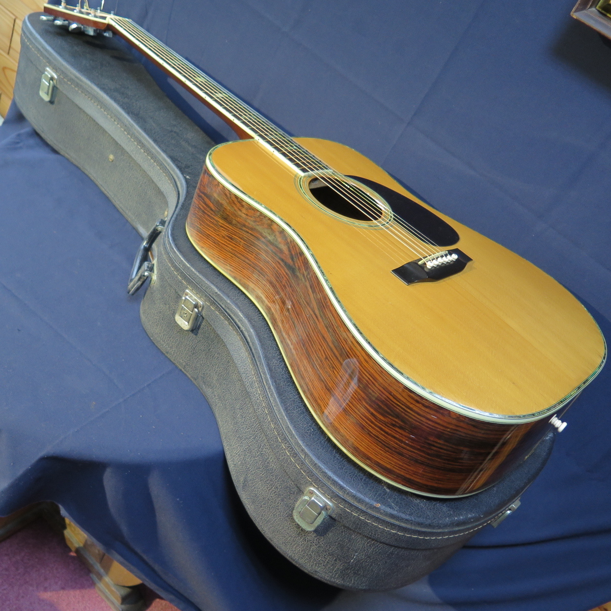 ★骨★ Morris W-45 表 スプルース 裏 ハカランダ フレイム メイプル ★高級 ハードケース 付★ モーリス 寺田楽器 幌馬車ラベル 1970年代?
