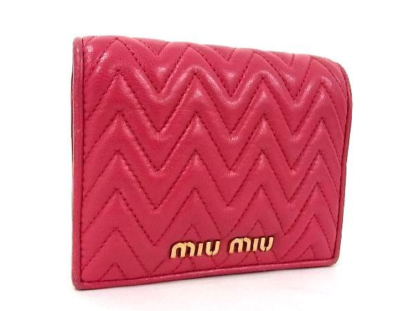 1円 miumiu ミュウミュウ レザー 二つ折り 財布 ウォレット 小銭入れ 札入れ レディース ピンク系 b4802BN