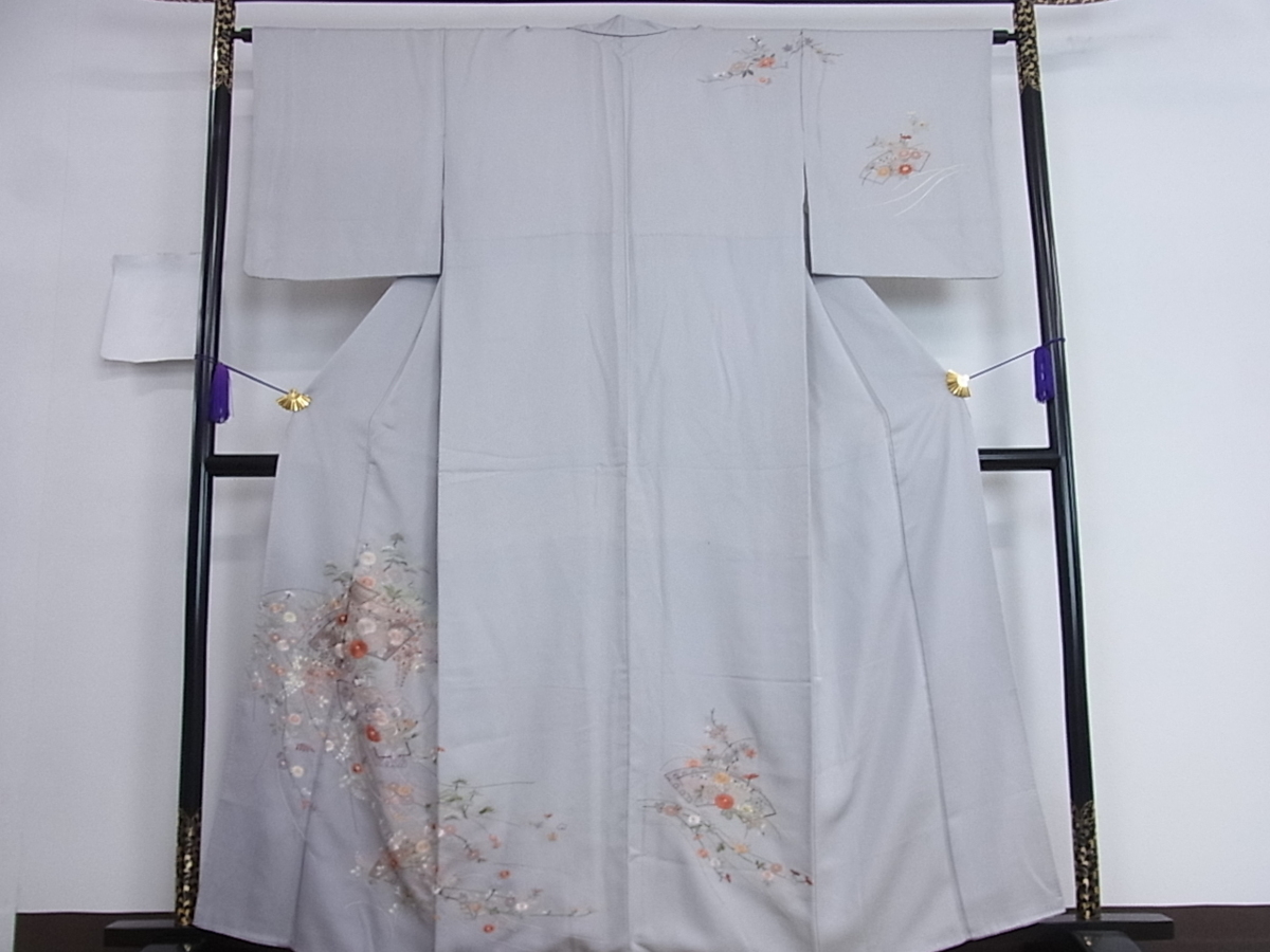 花美人着物□中国三大刺繍 相良刺繍 訪問着 地紙風景花文 暈し染め