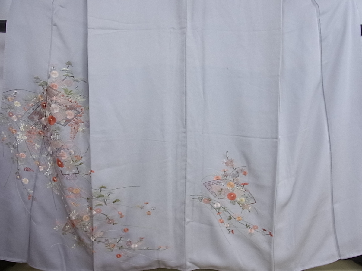 中国三大刺繍【付下げ】未使用　逸品❗️段暈し　　手刺繍 花美人着物□中国三大刺繍 相良刺繍 訪問着 地紙風景花文 暈し染め